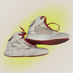 A.S.98 White and Red High-Top Sneakers